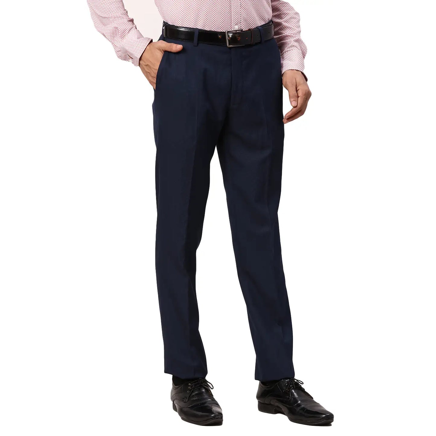 Men Grey Slim Fit Structure Polyester Blend   Trouser