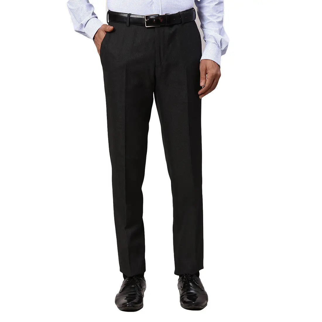 Men Grey Smart Fit Checks Polyester Blend   Trouser