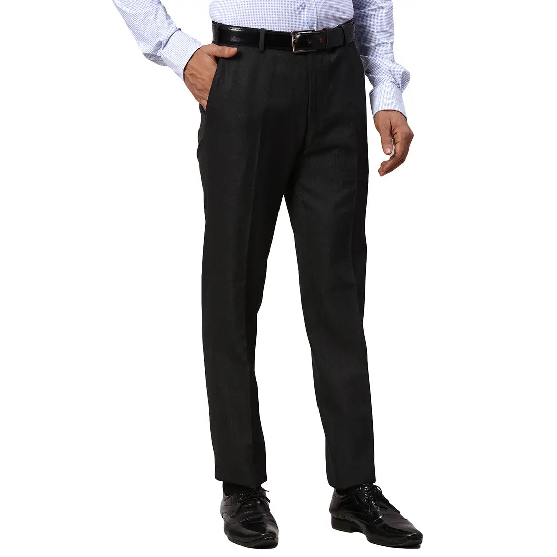 Men Grey Smart Fit Checks Polyester Blend   Trouser