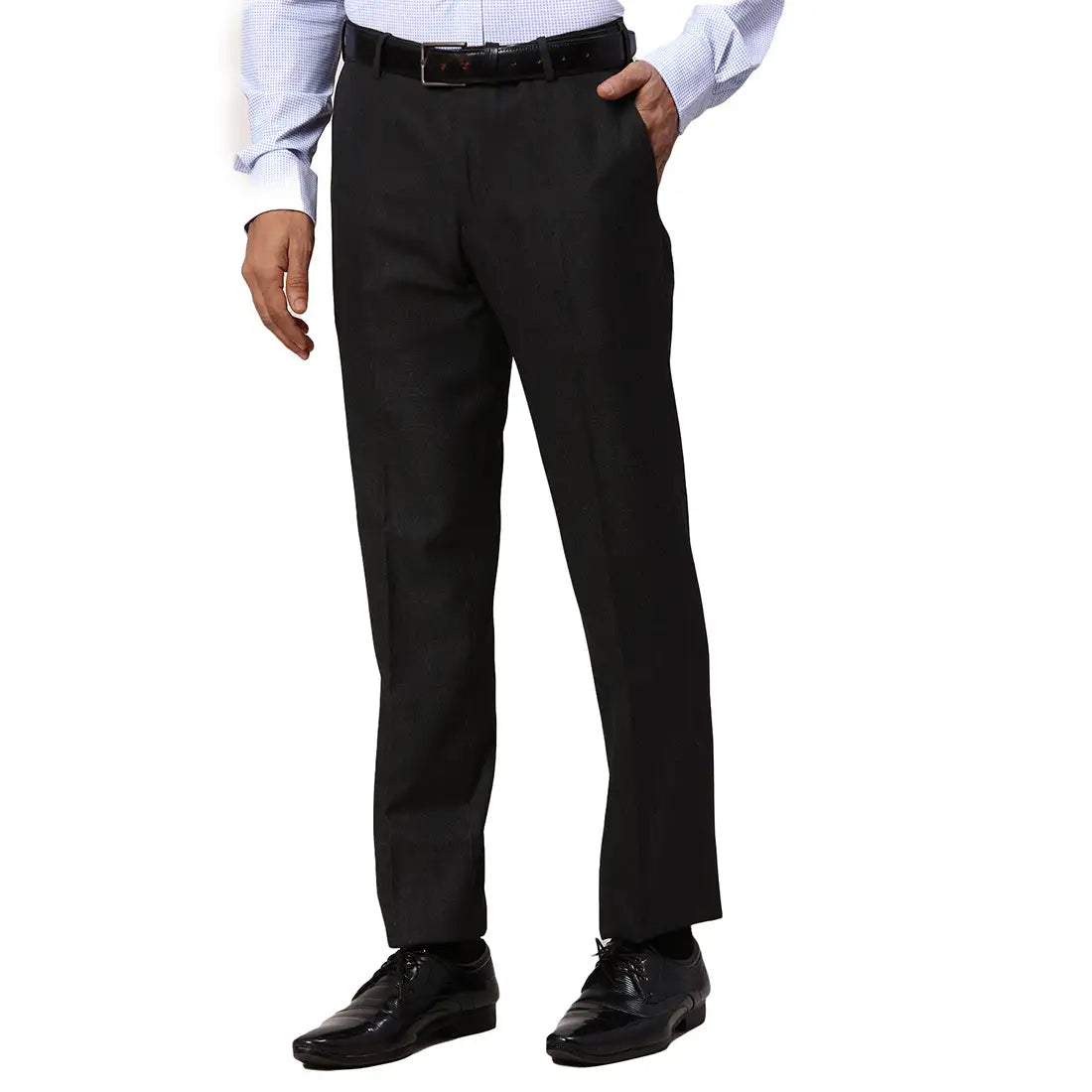 Men Grey Smart Fit Checks Polyester Blend   Trouser