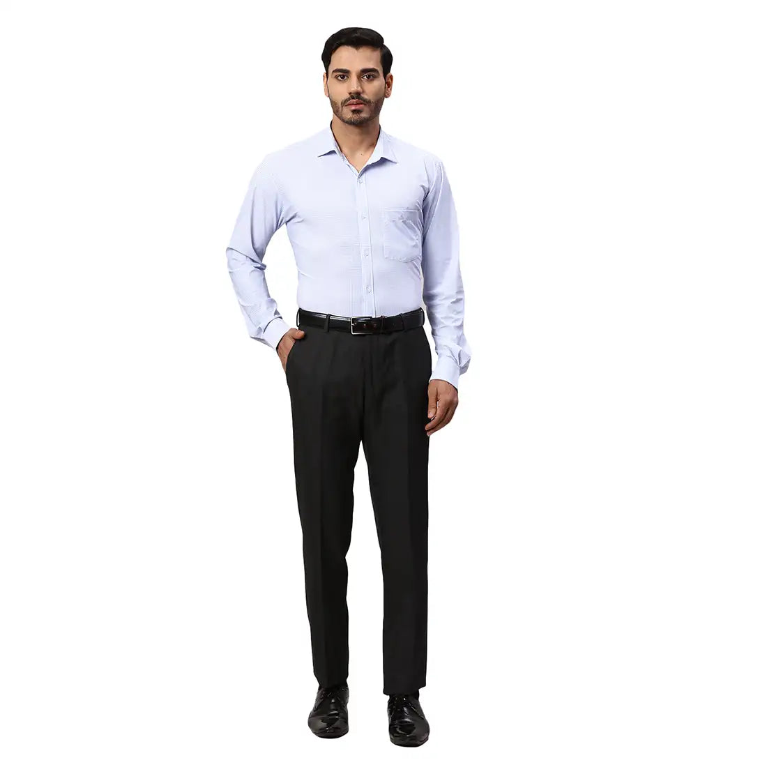 Men Grey Smart Fit Checks Polyester Blend   Trouser