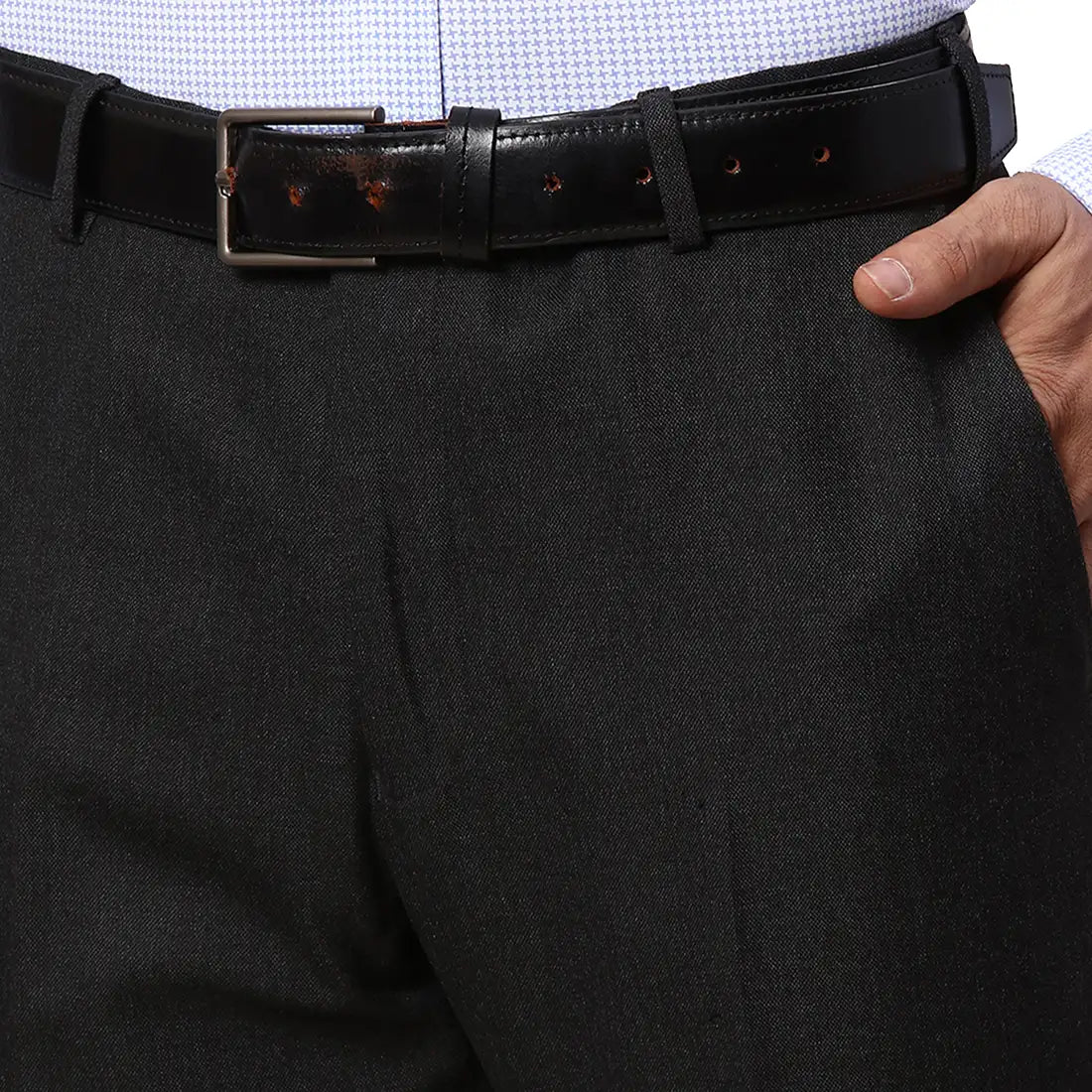 Men Grey Smart Fit Checks Polyester Blend   Trouser