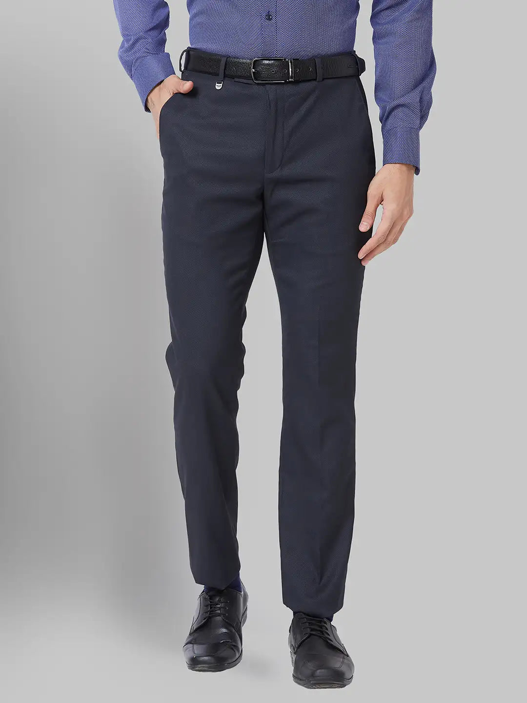 Men Grey Super Slim Fit Structure Polyester Blend Trouser