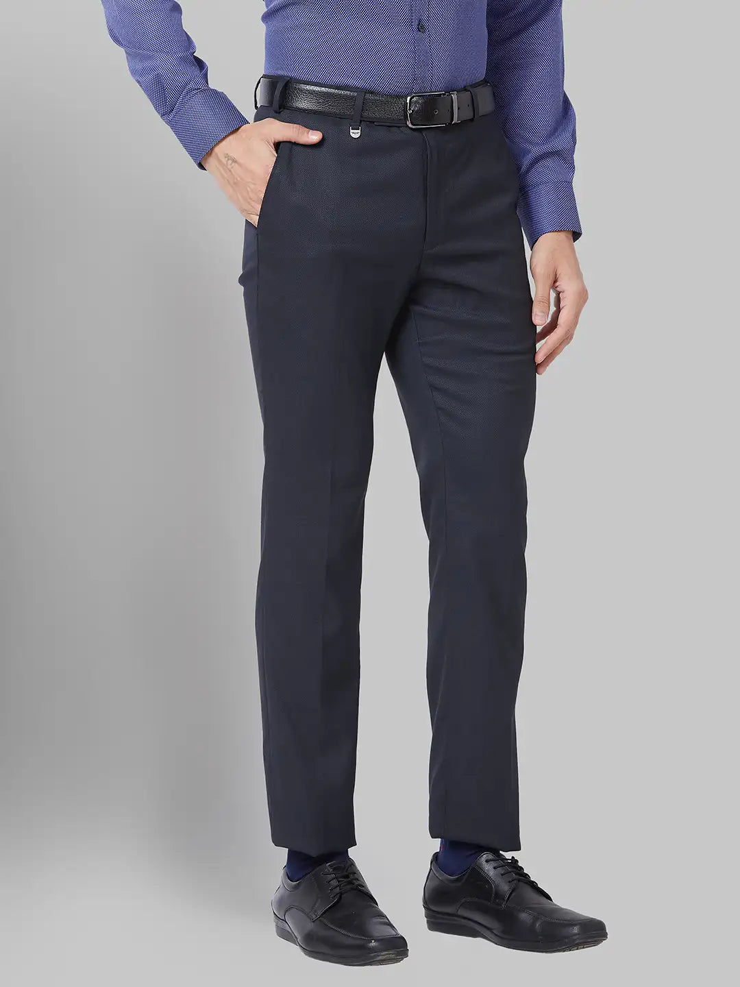 Men Grey Super Slim Fit Structure Polyester Blend Trouser
