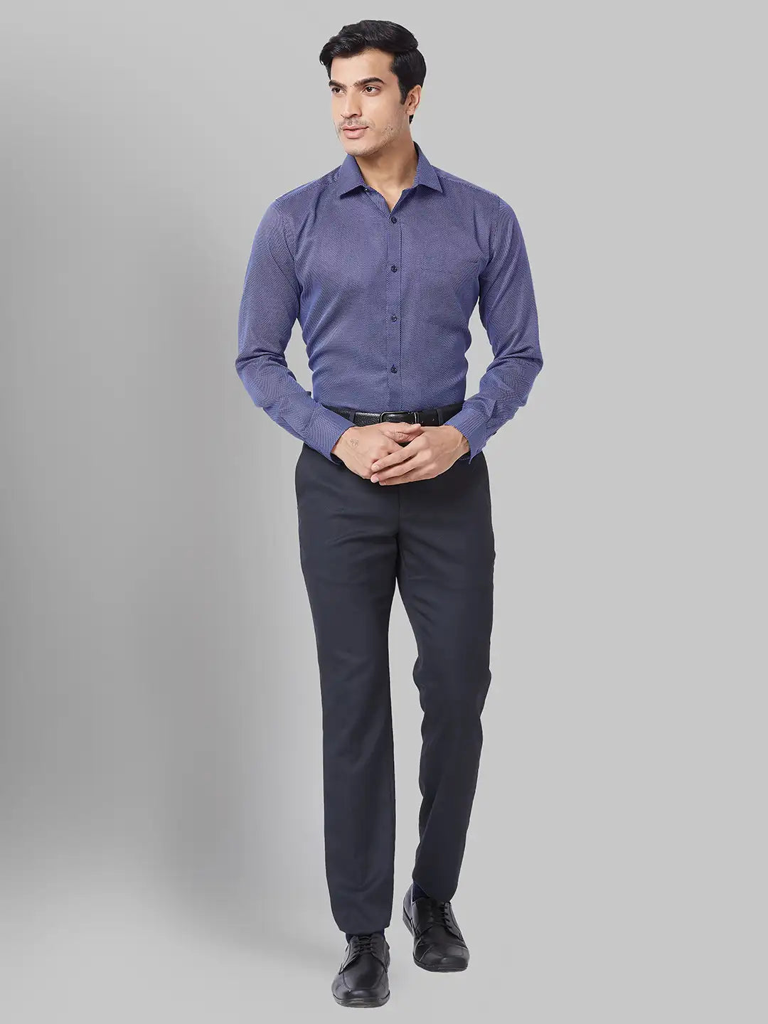 Men Grey Super Slim Fit Structure Polyester Blend Trouser