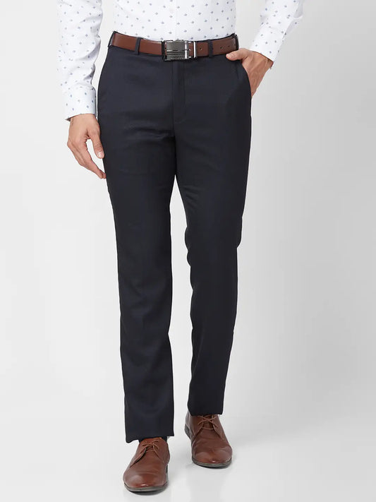 Park Avenue Men Grey Structure Super Slim Fit Polyester Blend Trouser