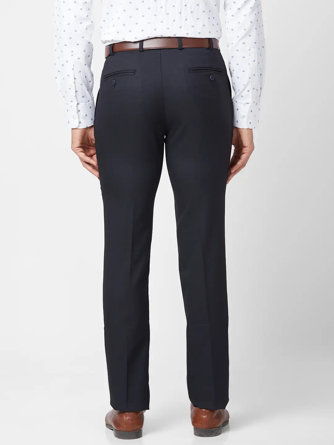Park Avenue Men Grey Structure Super Slim Fit Polyester Blend Trouser