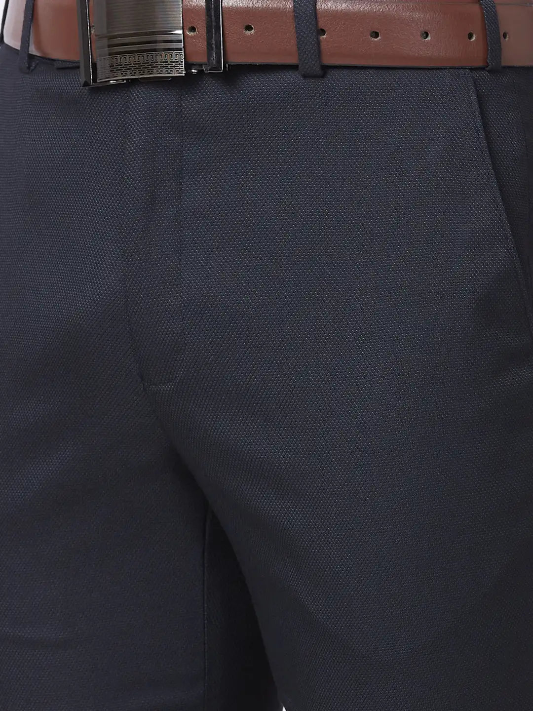 Park Avenue Men Grey Structure Super Slim Fit Polyester Blend Trouser