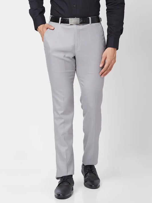Park Avenue Men Blue Plain Super Slim Fit Polyester Blend Trouser