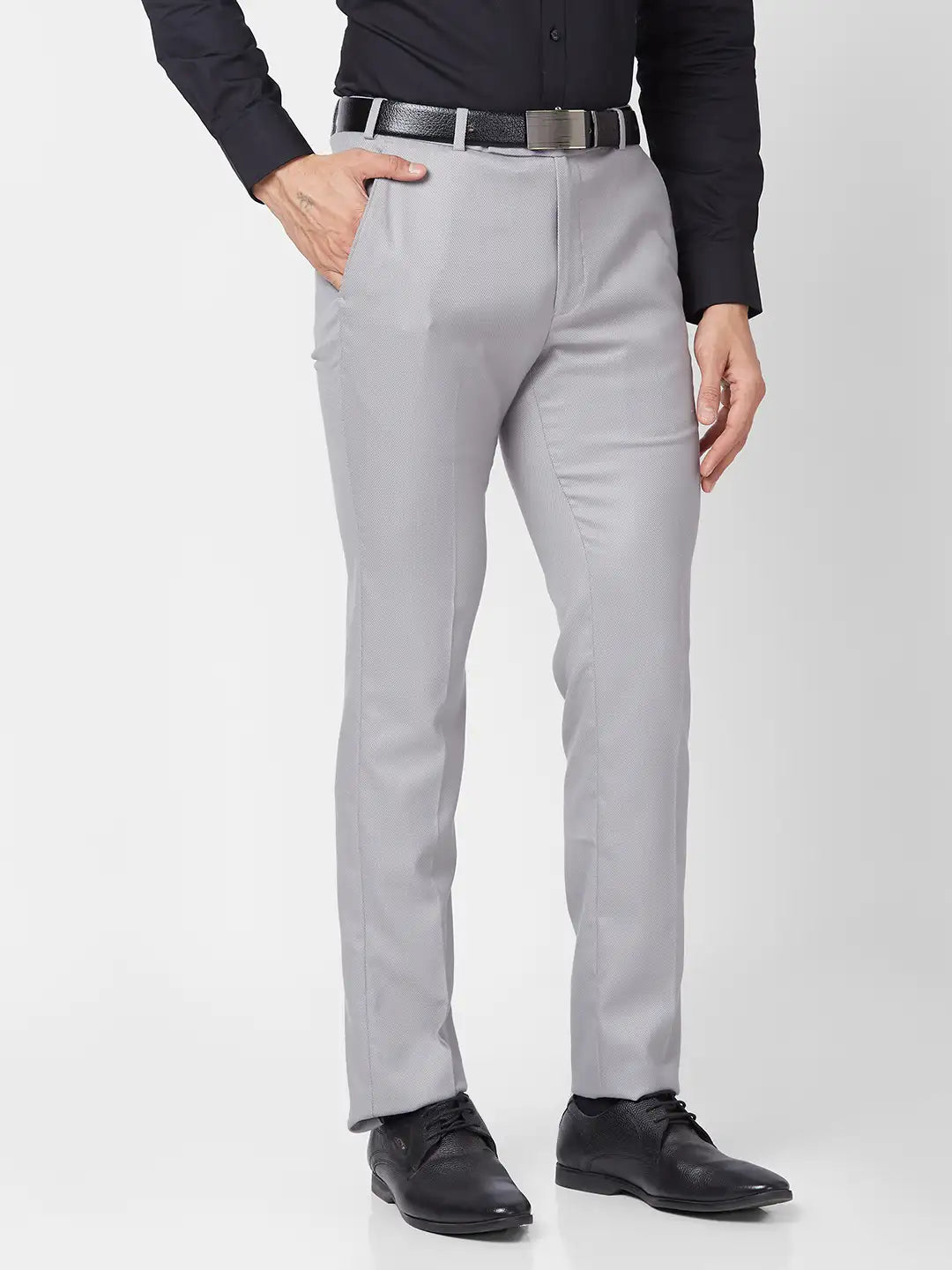 Park Avenue Men Grey Structure Super Slim Fit Polyester Blend Trouser ...