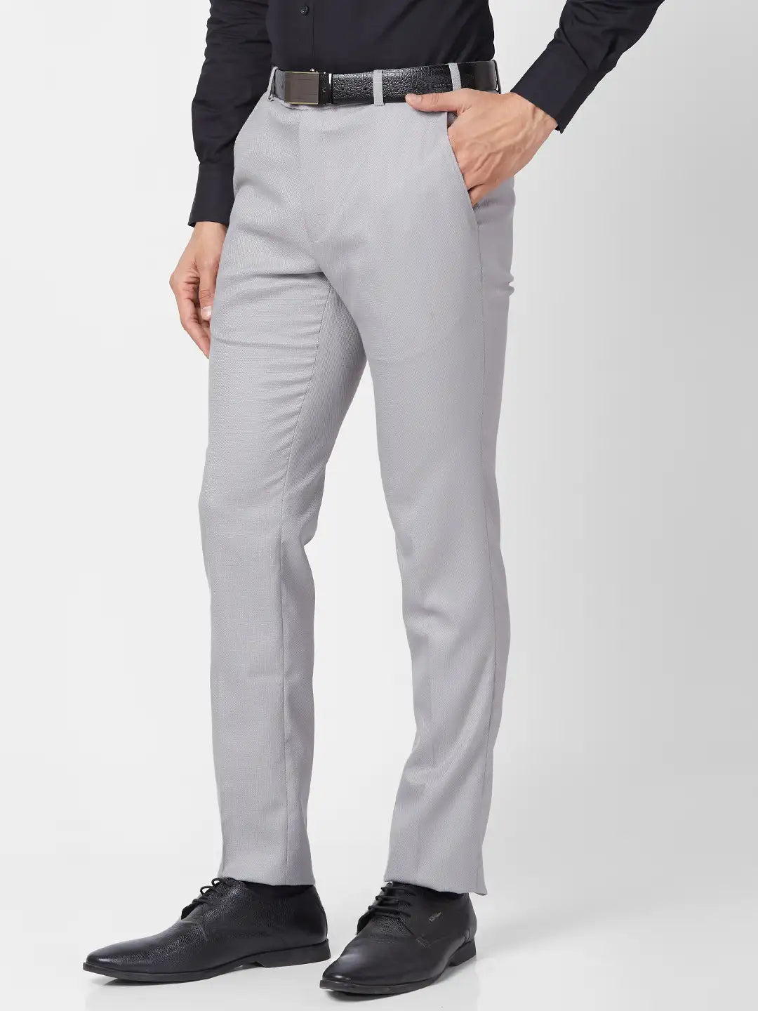 Park Avenue Men Blue Plain Super Slim Fit Polyester Blend Trouser