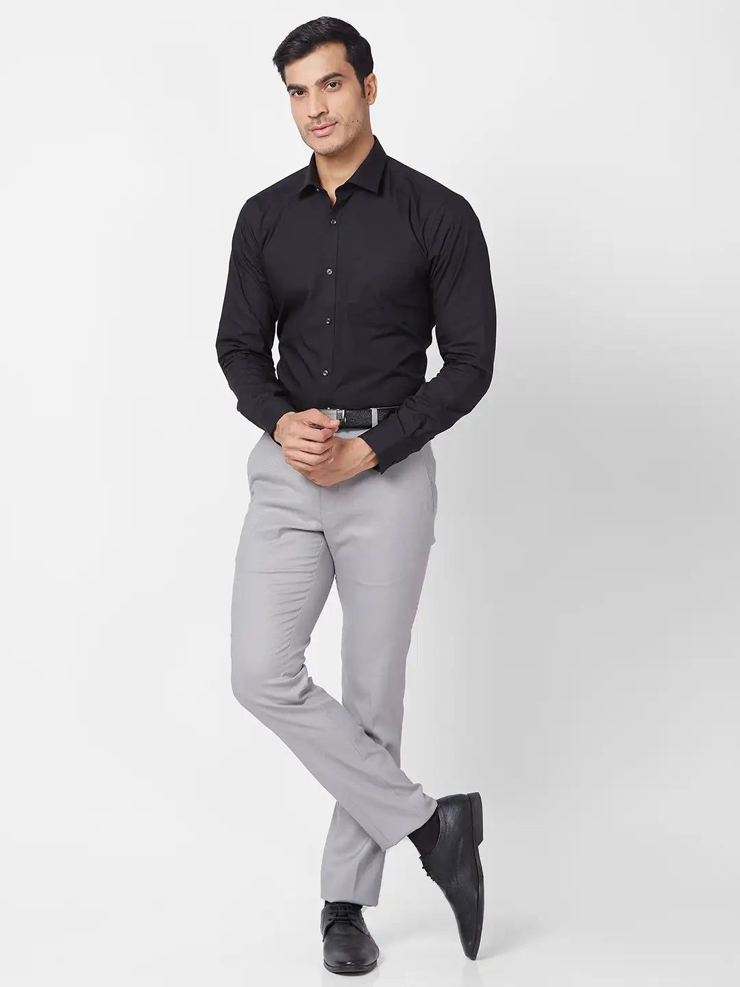 Park Avenue Men Blue Plain Super Slim Fit Polyester Blend Trouser