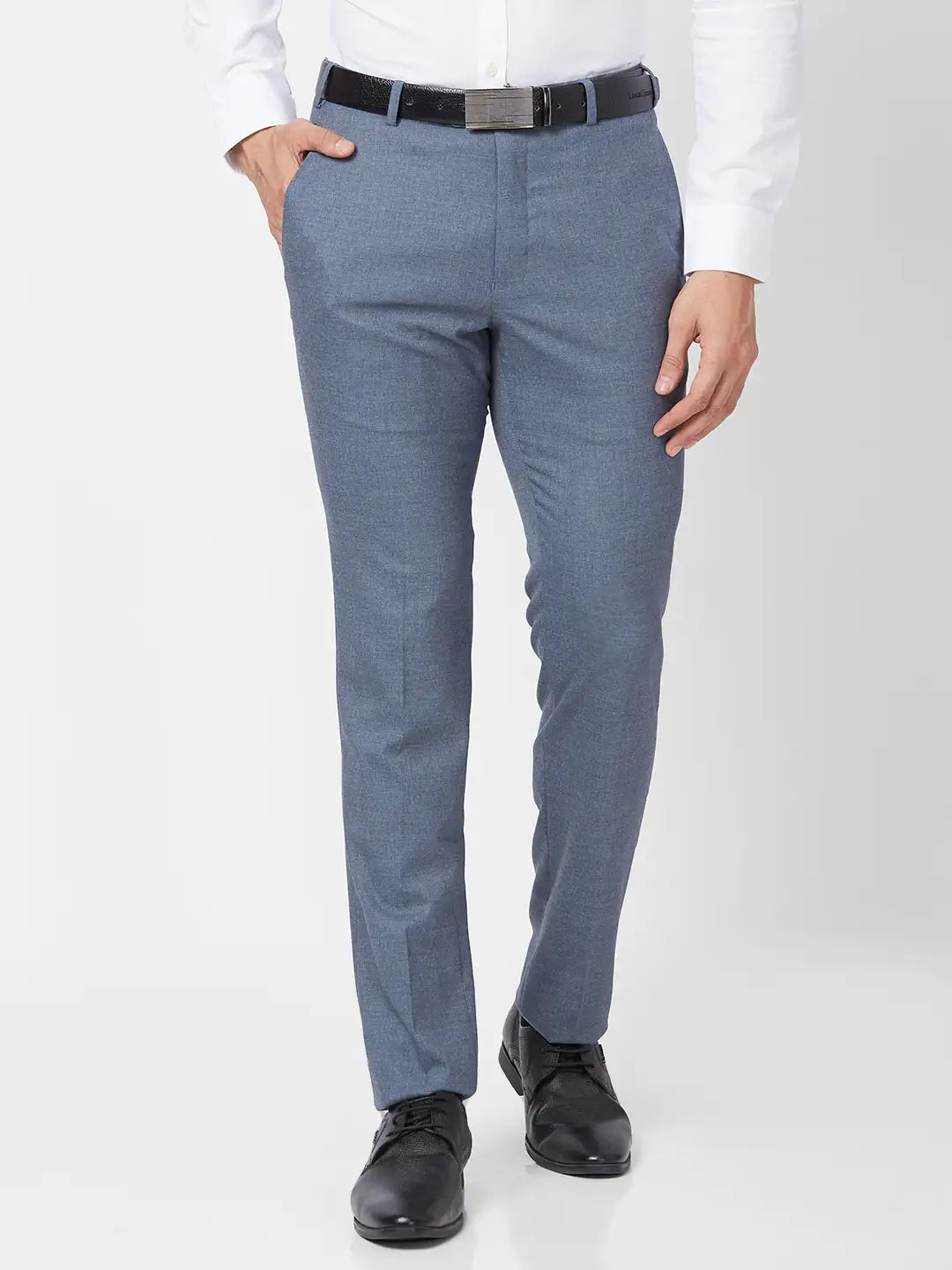 Park Avenue Men Grey Structure Smart Fit Polyester Blend Trouser