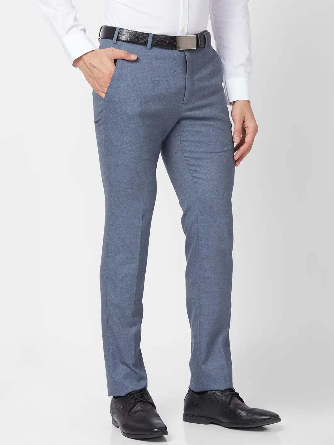 Park Avenue Men Grey Structure Smart Fit Polyester Blend Trouser