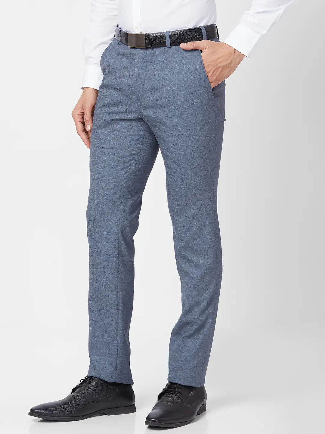 Park Avenue Men Grey Structure Smart Fit Polyester Blend Trouser