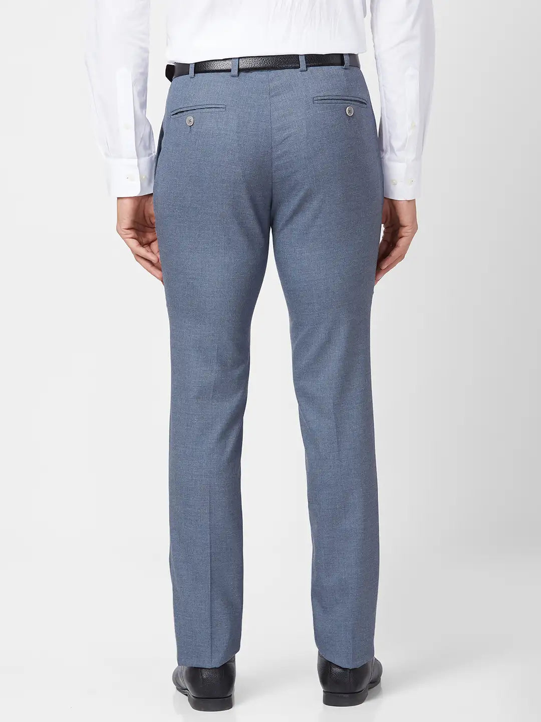 Park Avenue Men Grey Structure Smart Fit Polyester Blend Trouser