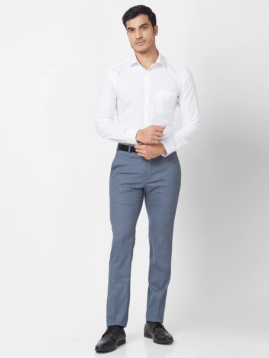 Park Avenue Men Grey Structure Smart Fit Polyester Blend Trouser