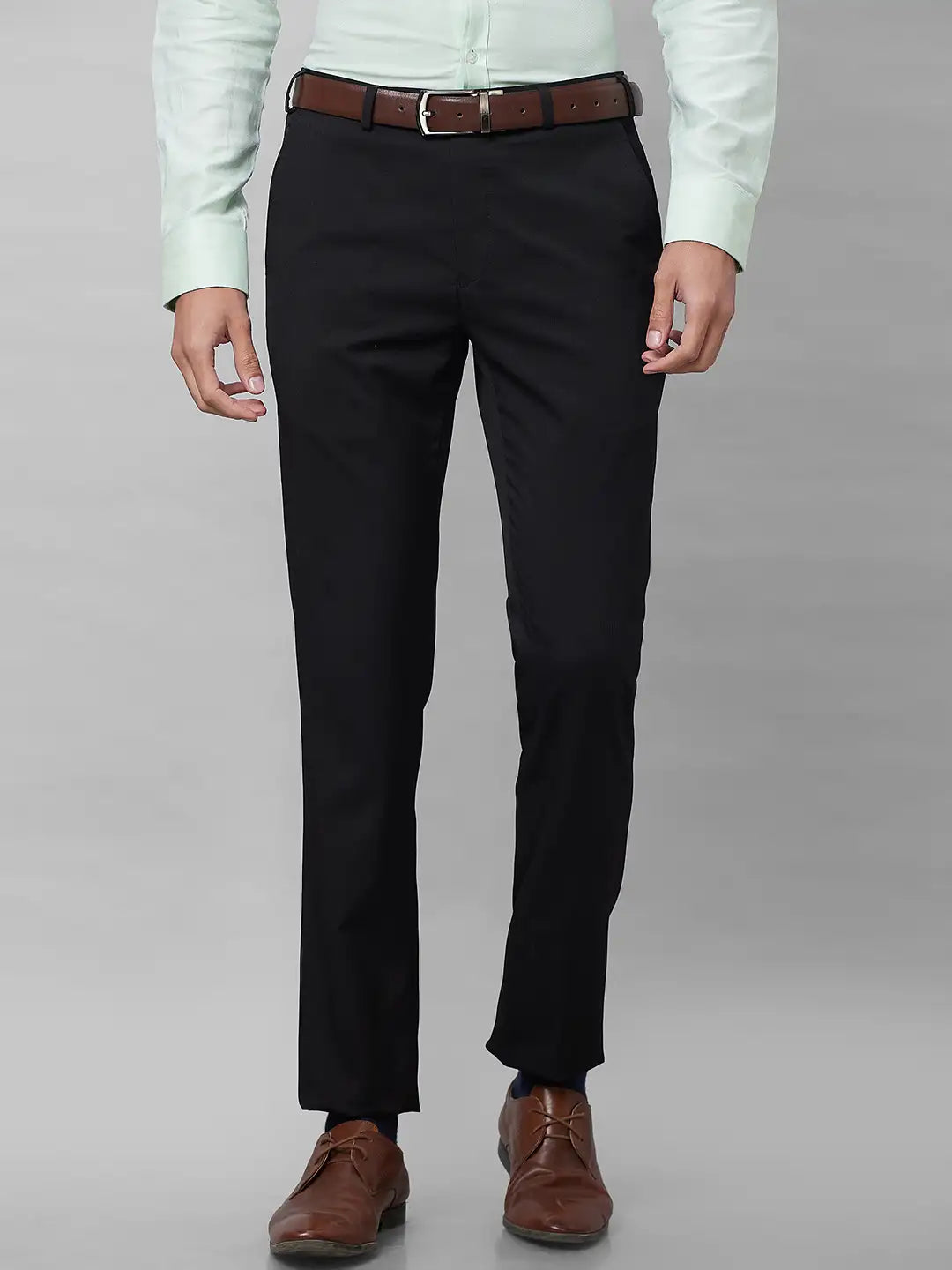 Park Avenue Men Grey Smart Fit Polyester Blend Trousers