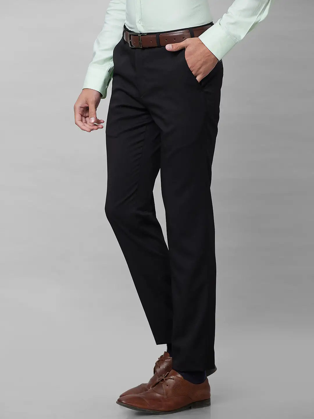 Park Avenue Men Grey Smart Fit Polyester Blend Trousers