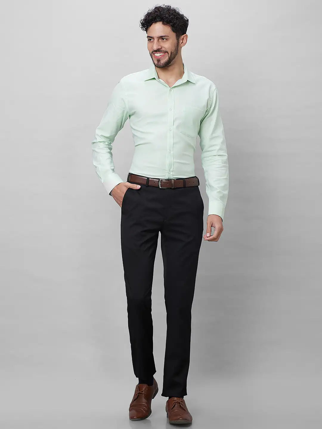 Park Avenue Men Grey Smart Fit Polyester Blend Trousers