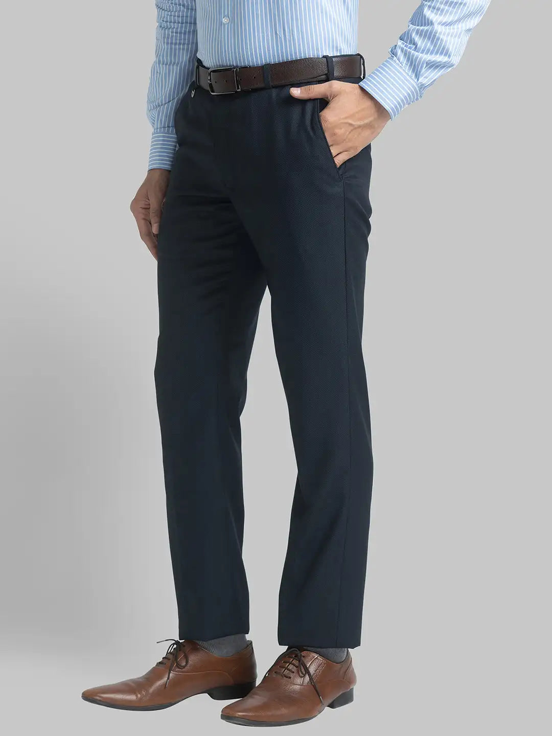 Men Regular Fit Medium Blue Trouser