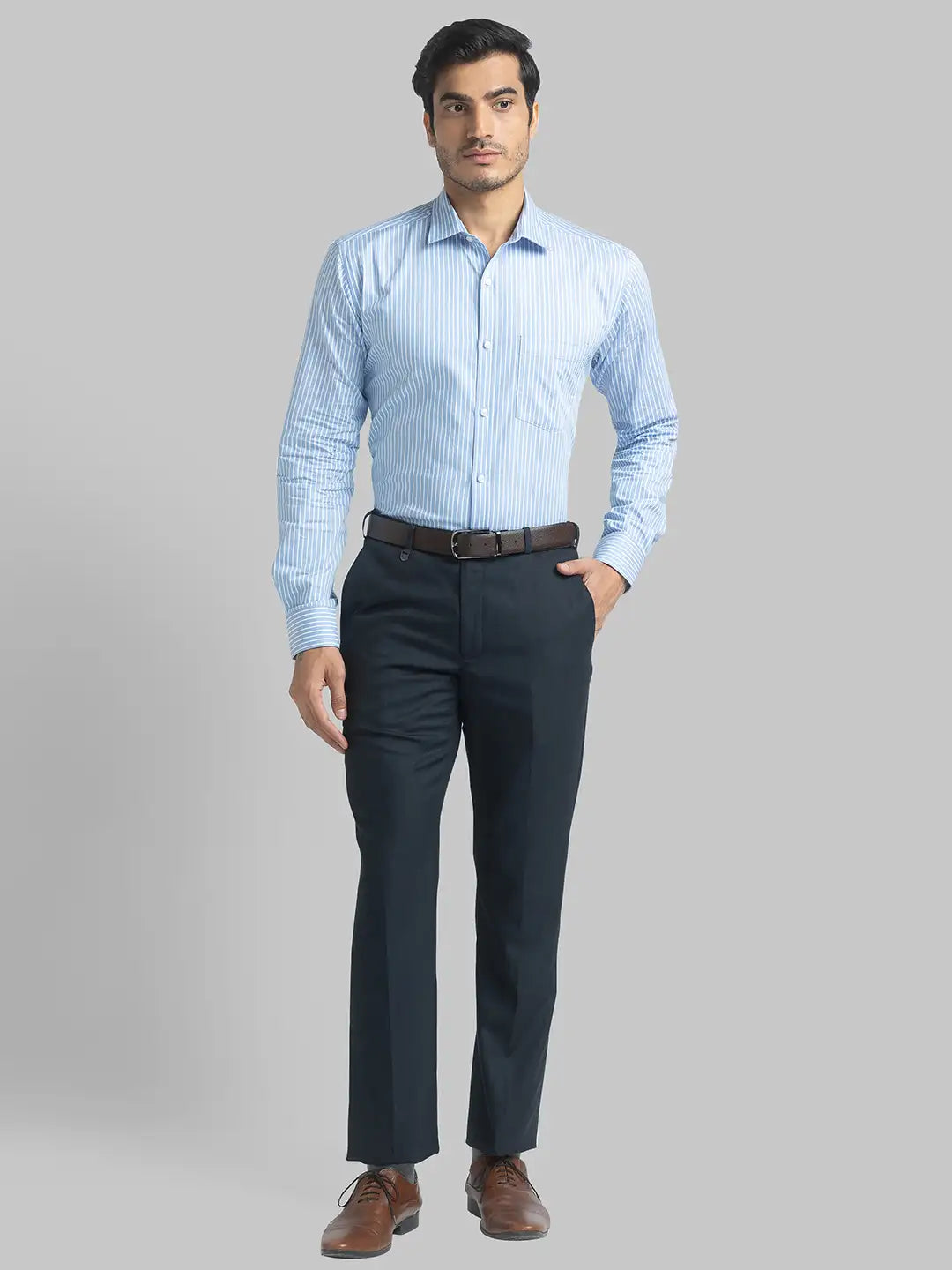 Men Regular Fit Medium Blue Trouser