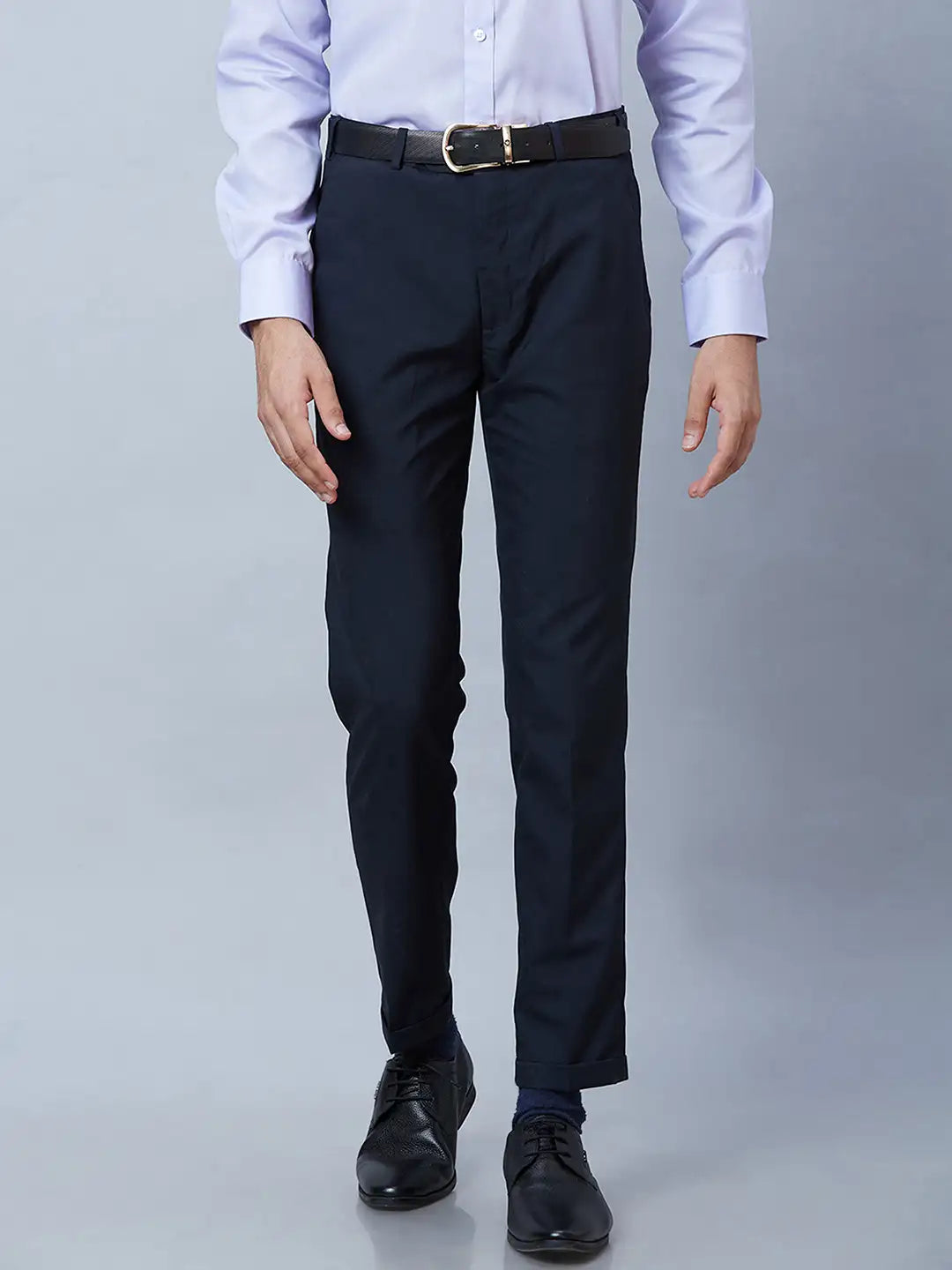 Men Brown Smart Fit Structure Polyester Blend Trouser