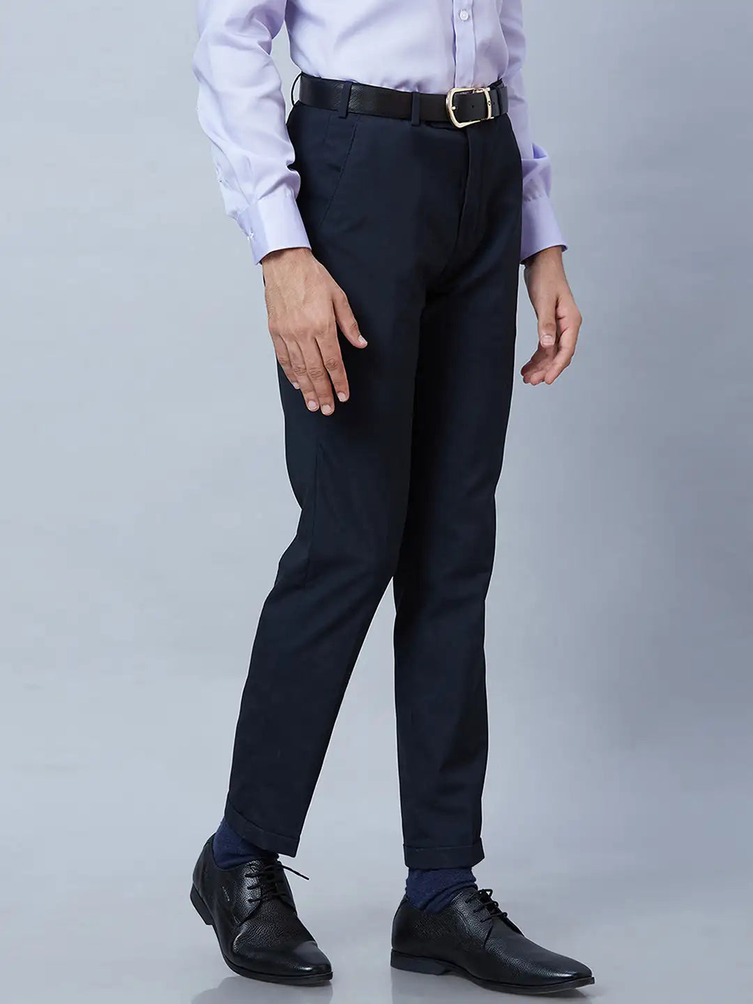 Men Brown Smart Fit Structure Polyester Blend Trouser