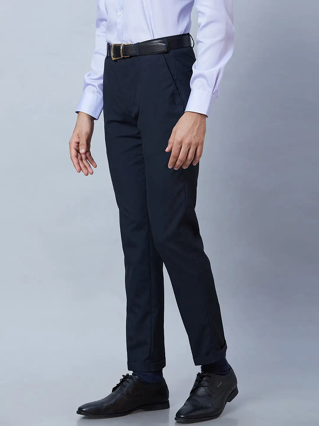 Men Brown Smart Fit Structure Polyester Blend Trouser