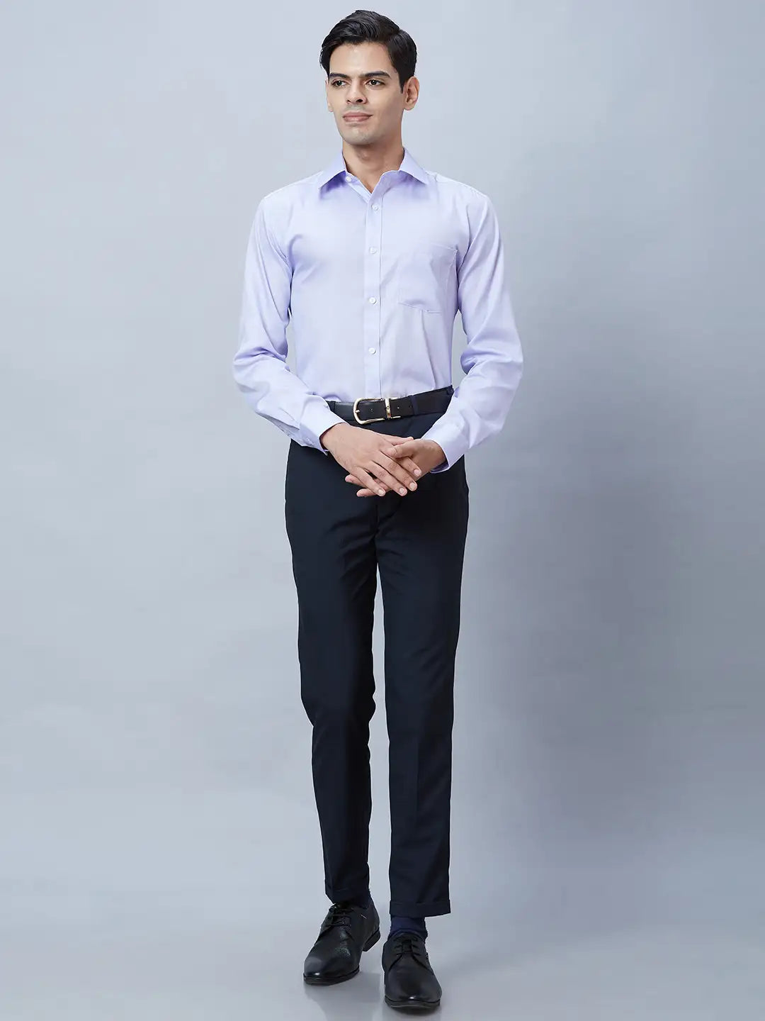 Men Brown Smart Fit Structure Polyester Blend Trouser