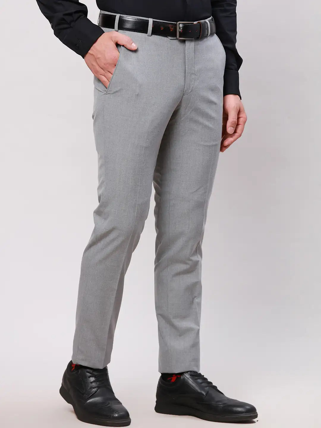 Men Grey Neo Fit Twill Polyester Blend Trouser
