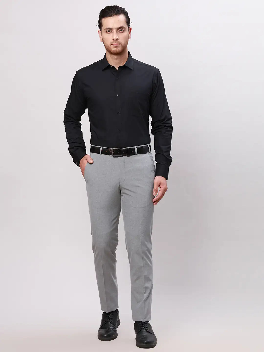 Men Grey Neo Fit Twill Polyester Blend Trouser