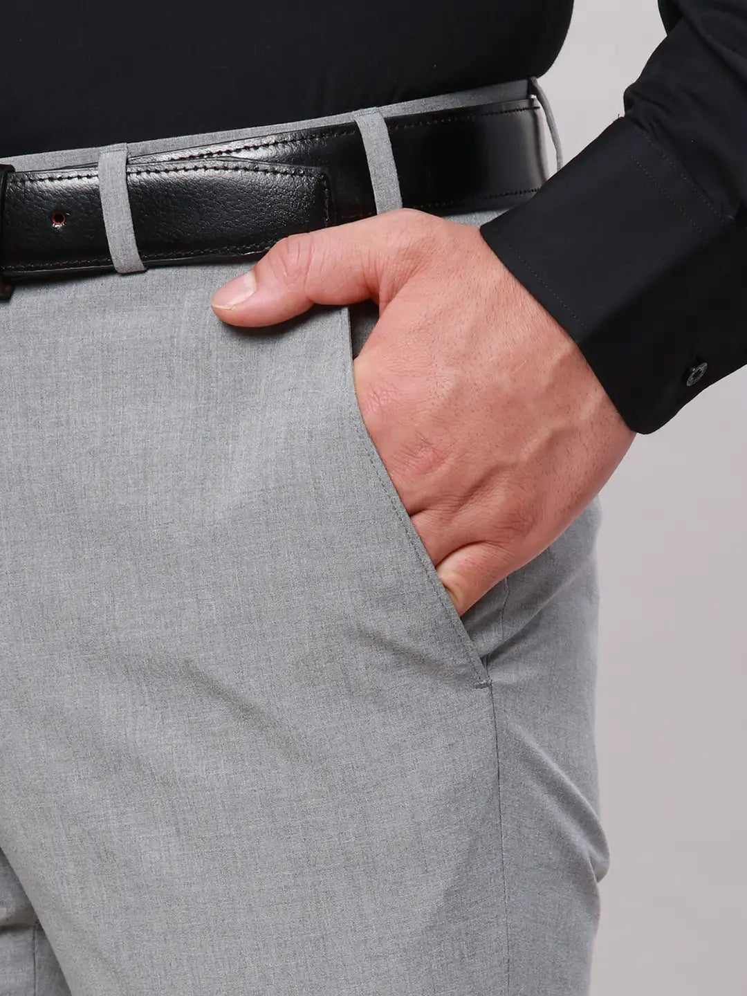 Men Grey Neo Fit Twill Polyester Blend Trouser