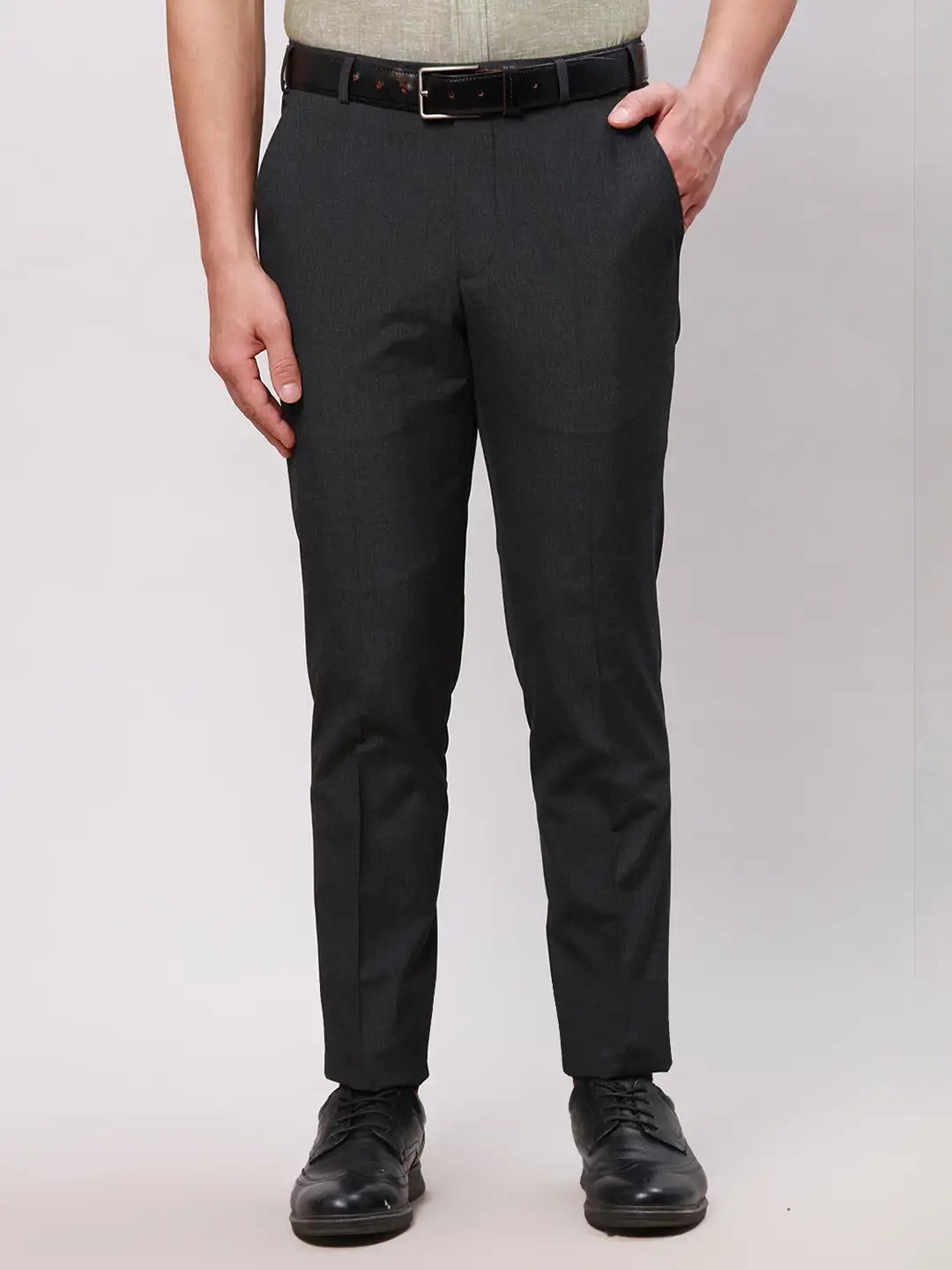 Men Black Neo Fit Twill Polyester Blend Trouser