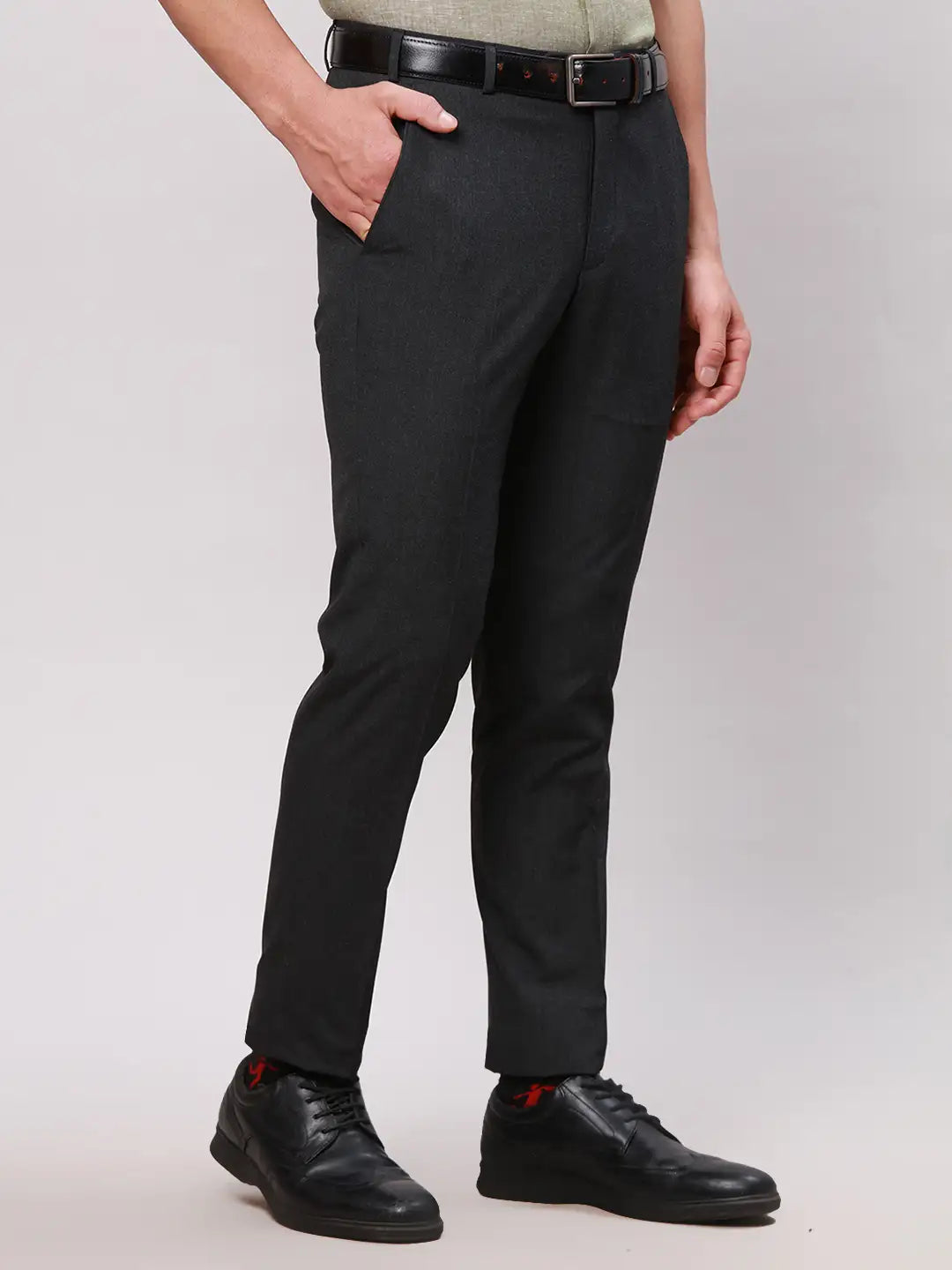 Men Black Neo Fit Twill Polyester Blend Trouser