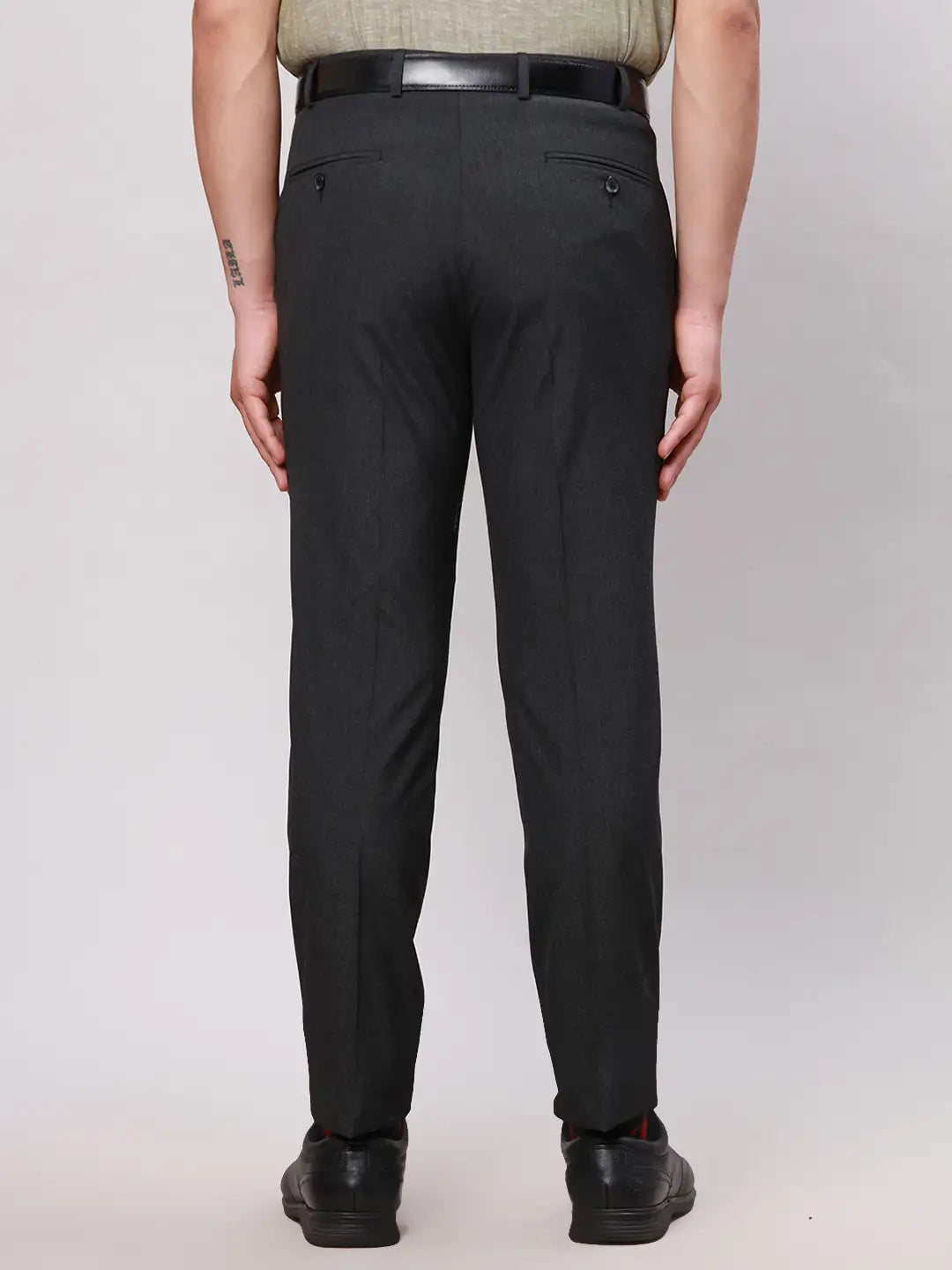 Men Black Neo Fit Twill Polyester Blend Trouser