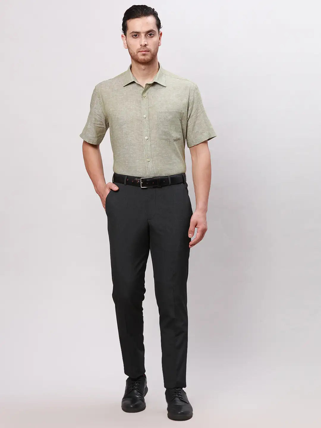 Men Black Neo Fit Twill Polyester Blend Trouser
