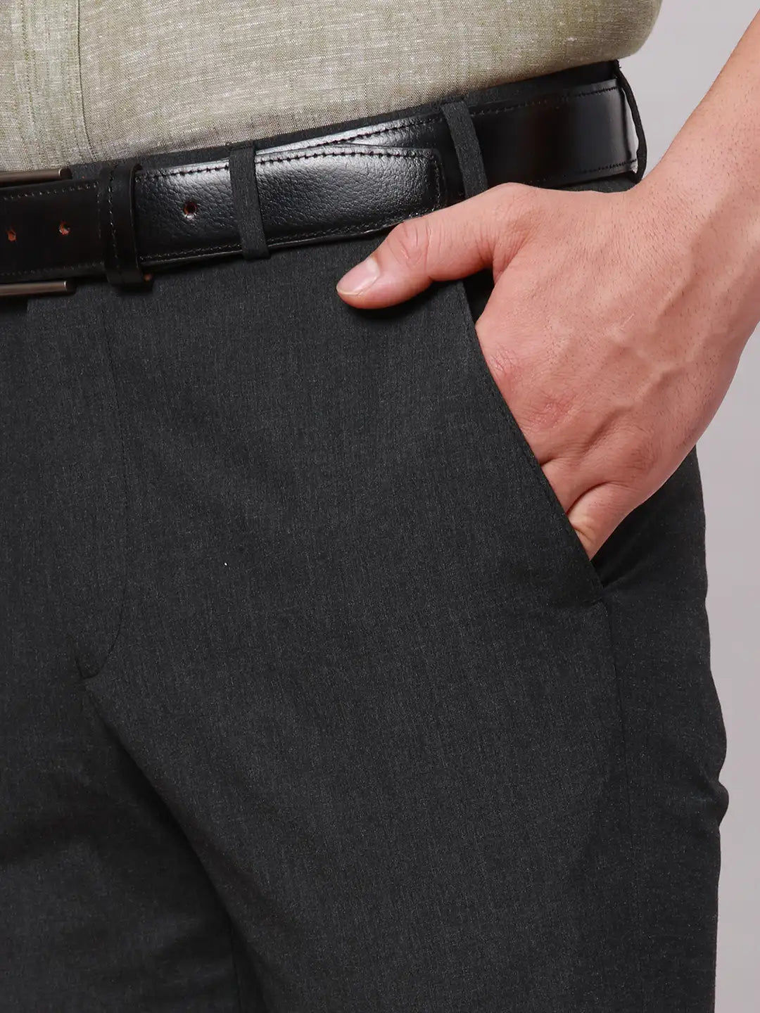 Men Black Neo Fit Twill Polyester Blend Trouser