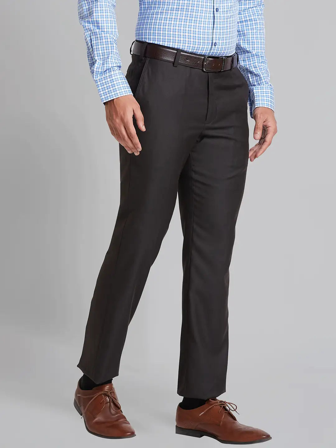 Men Blue Smart Fit Checks Polyester Blend   Trouser