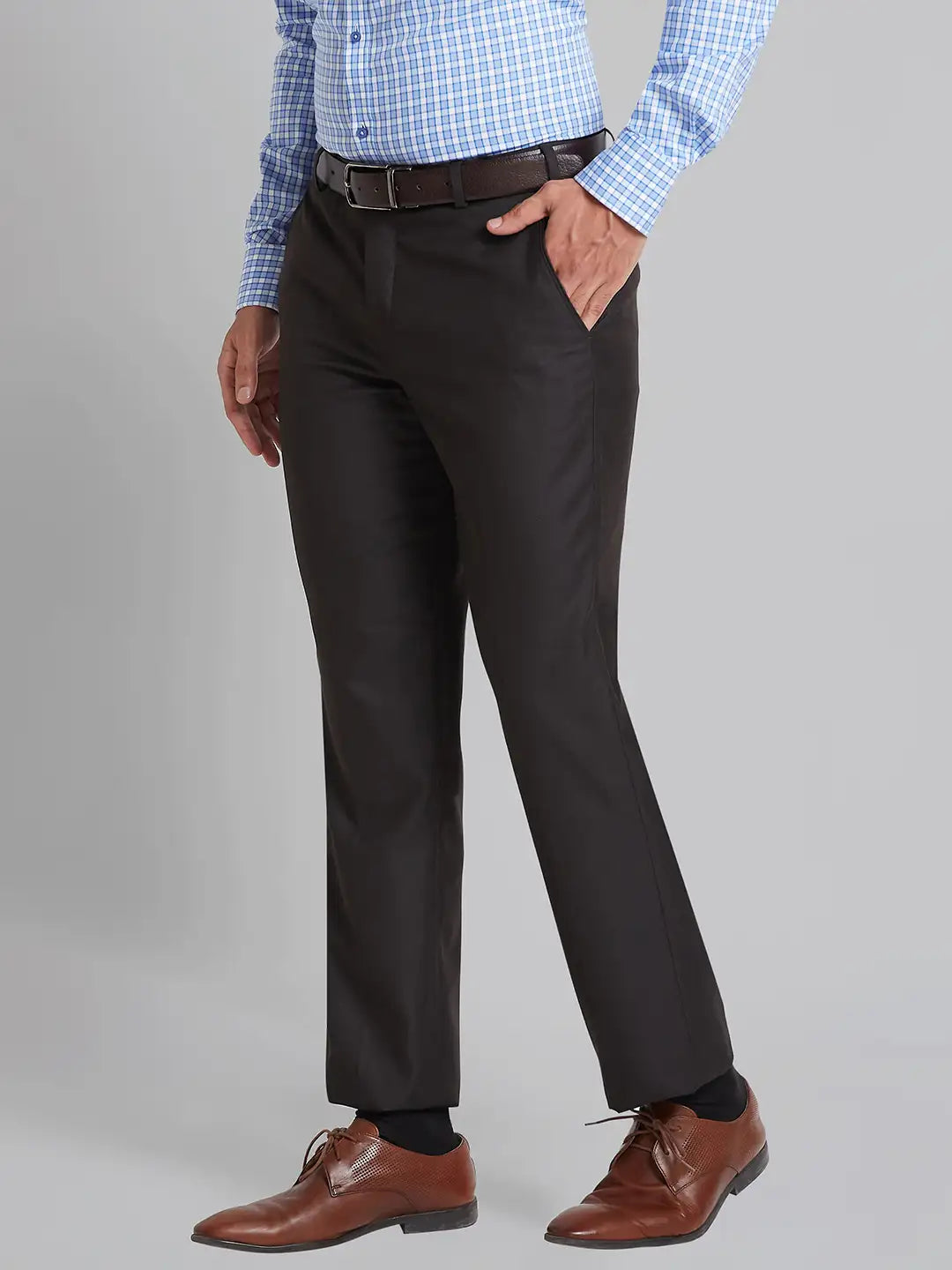 Men Blue Smart Fit Checks Polyester Blend   Trouser