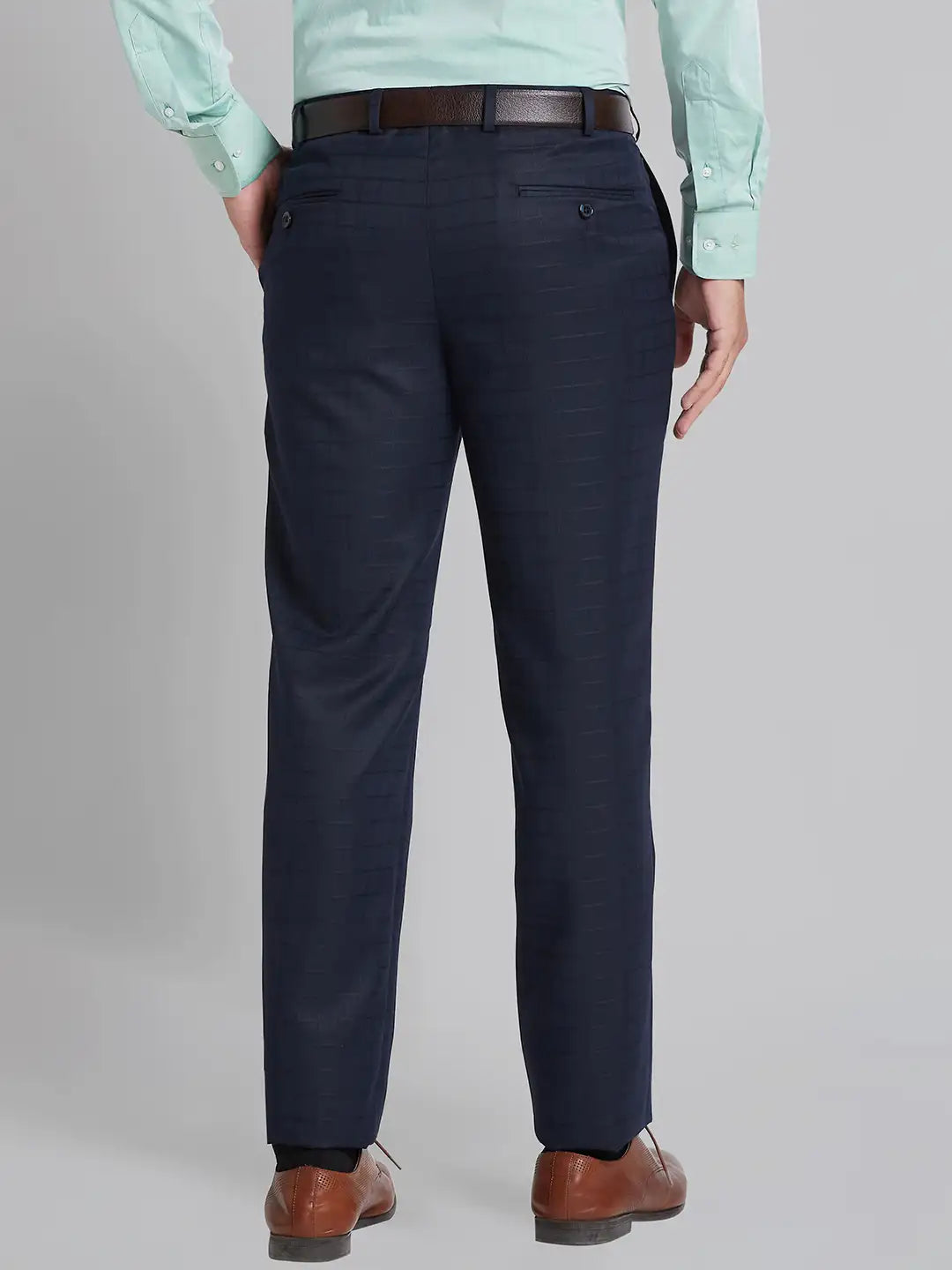 Men Blue Smart Fit Checks Polyester Blend   Trouser