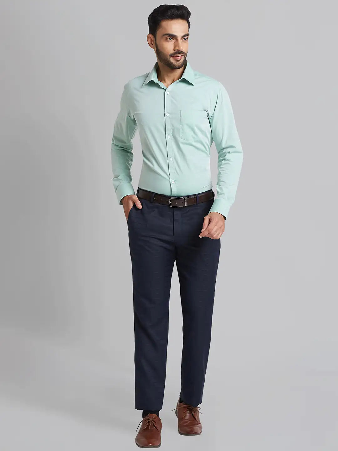 Men Blue Smart Fit Checks Polyester Blend   Trouser