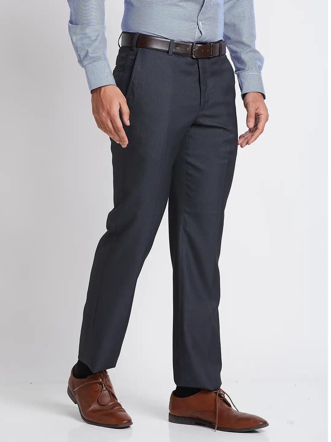 Men Blue Smart Fit Checks Polyester Blend   Trouser