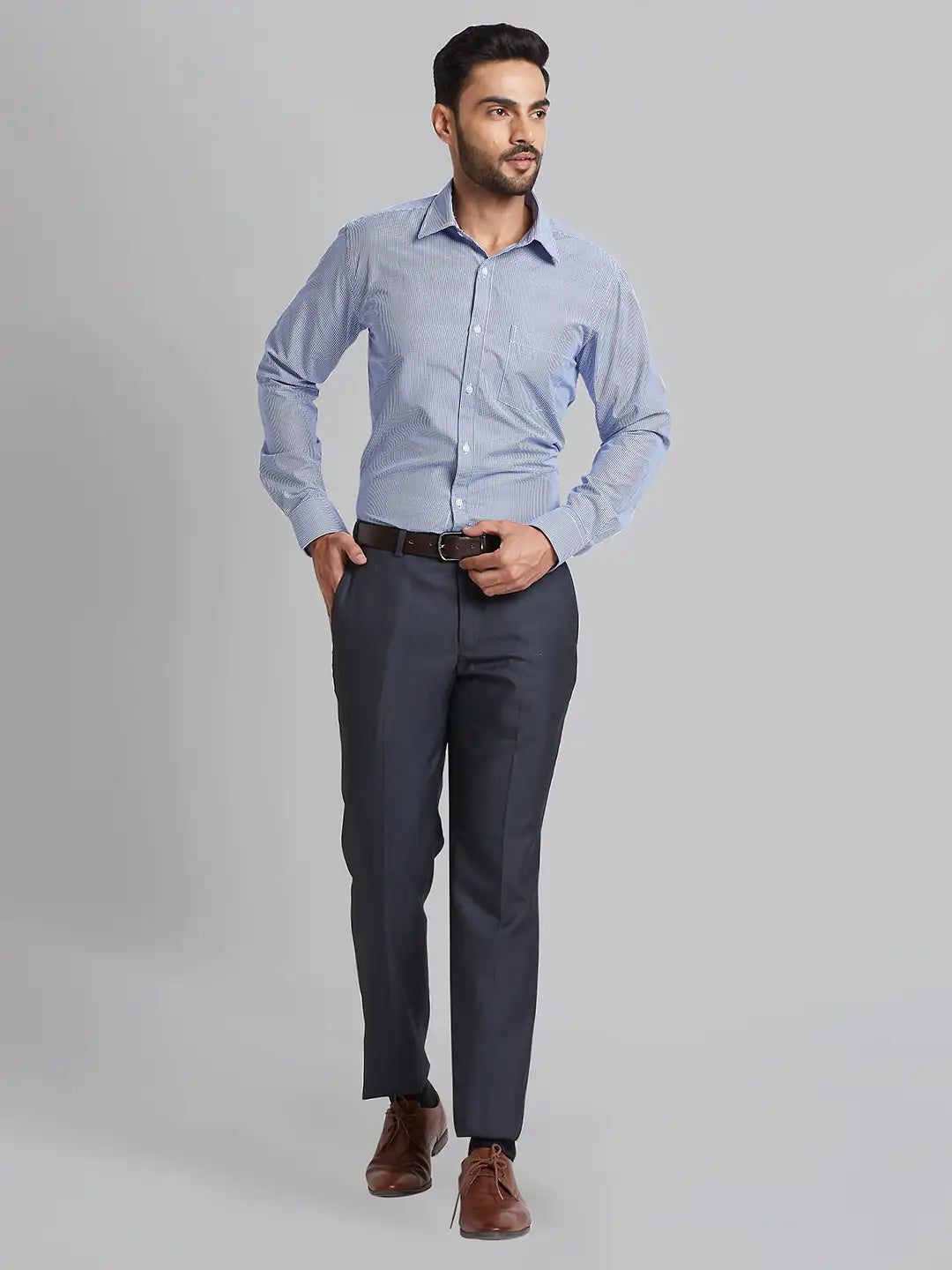 Men Blue Smart Fit Checks Polyester Blend   Trouser