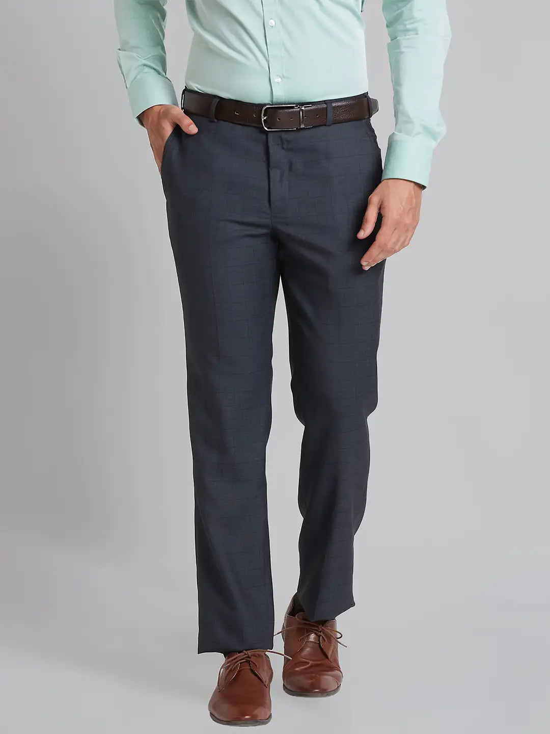 Men Blue Smart Fit Structure Polyester Blend   Trouser