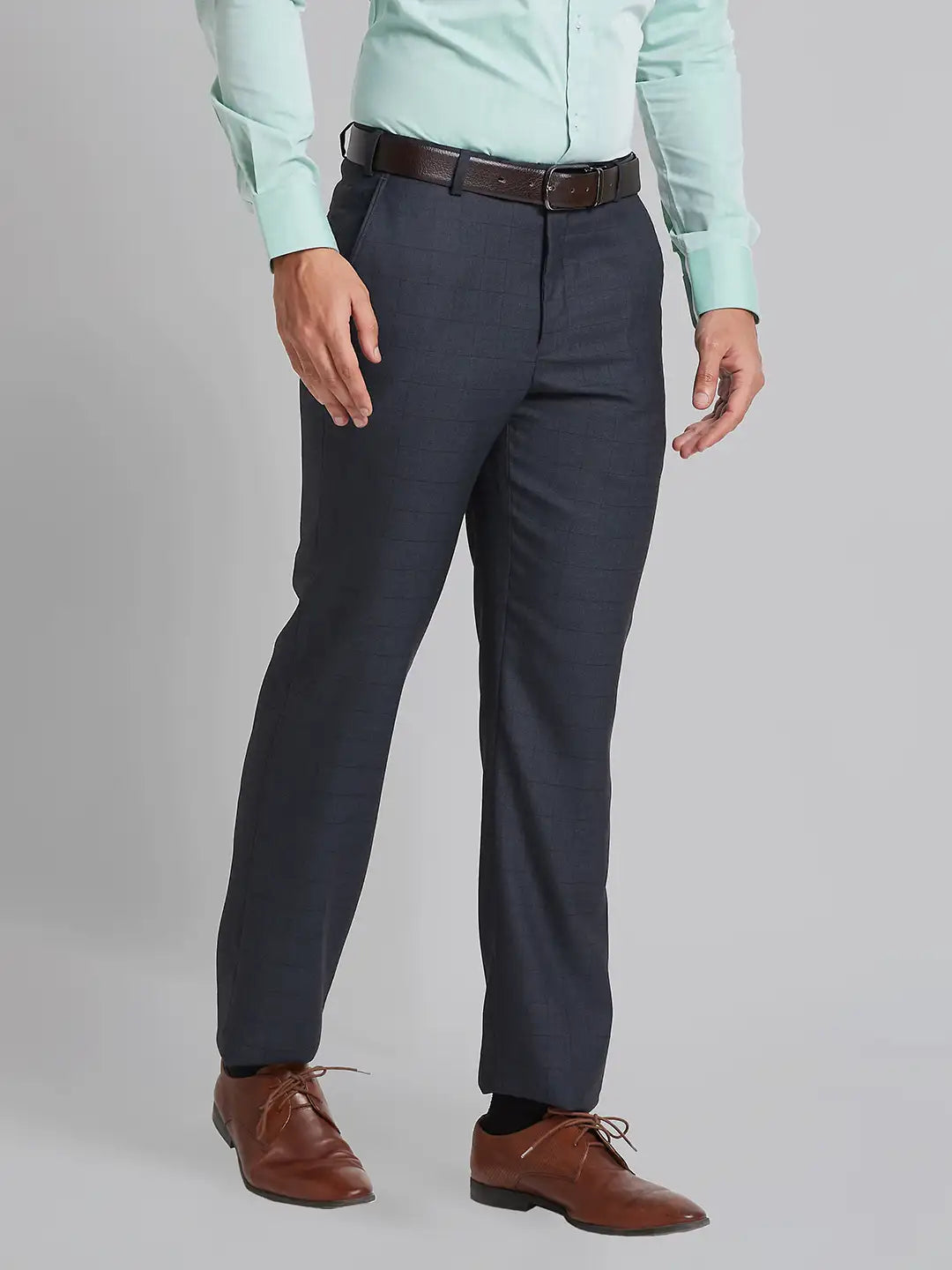 Men Blue Smart Fit Structure Polyester Blend   Trouser