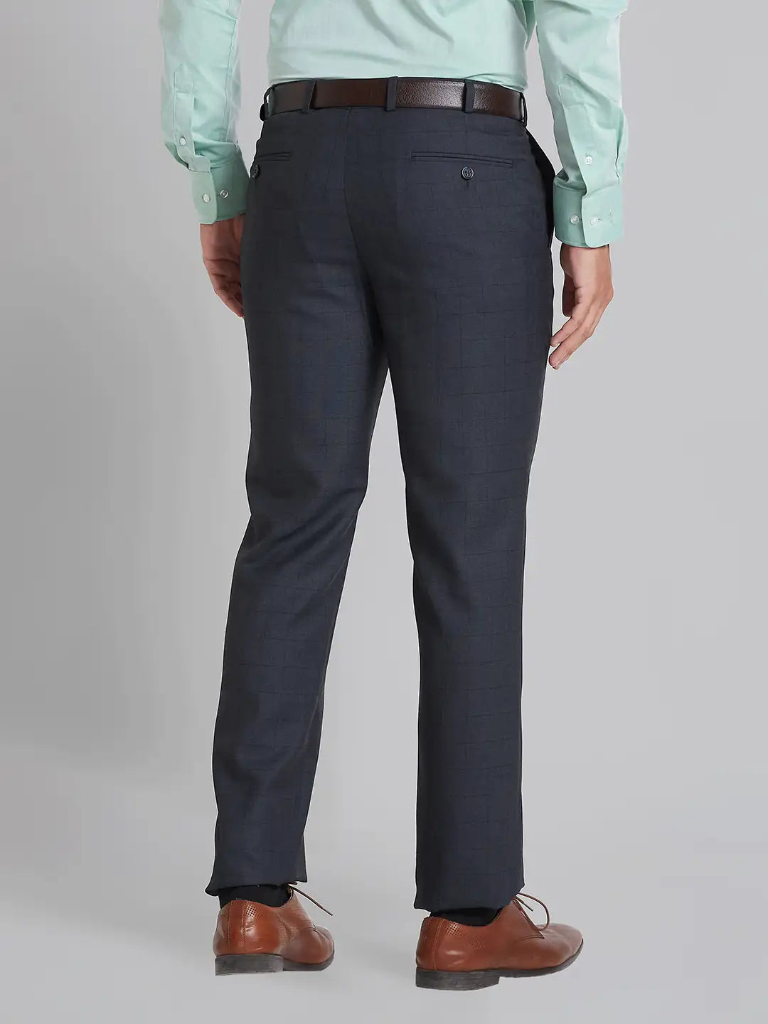 Men Blue Smart Fit Structure Polyester Blend   Trouser