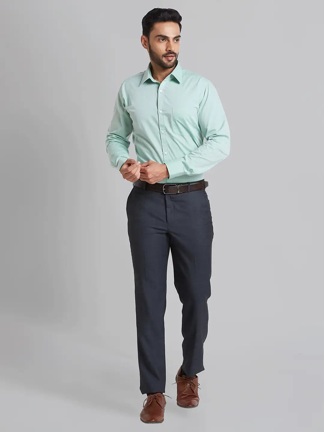 Men Blue Smart Fit Structure Polyester Blend   Trouser