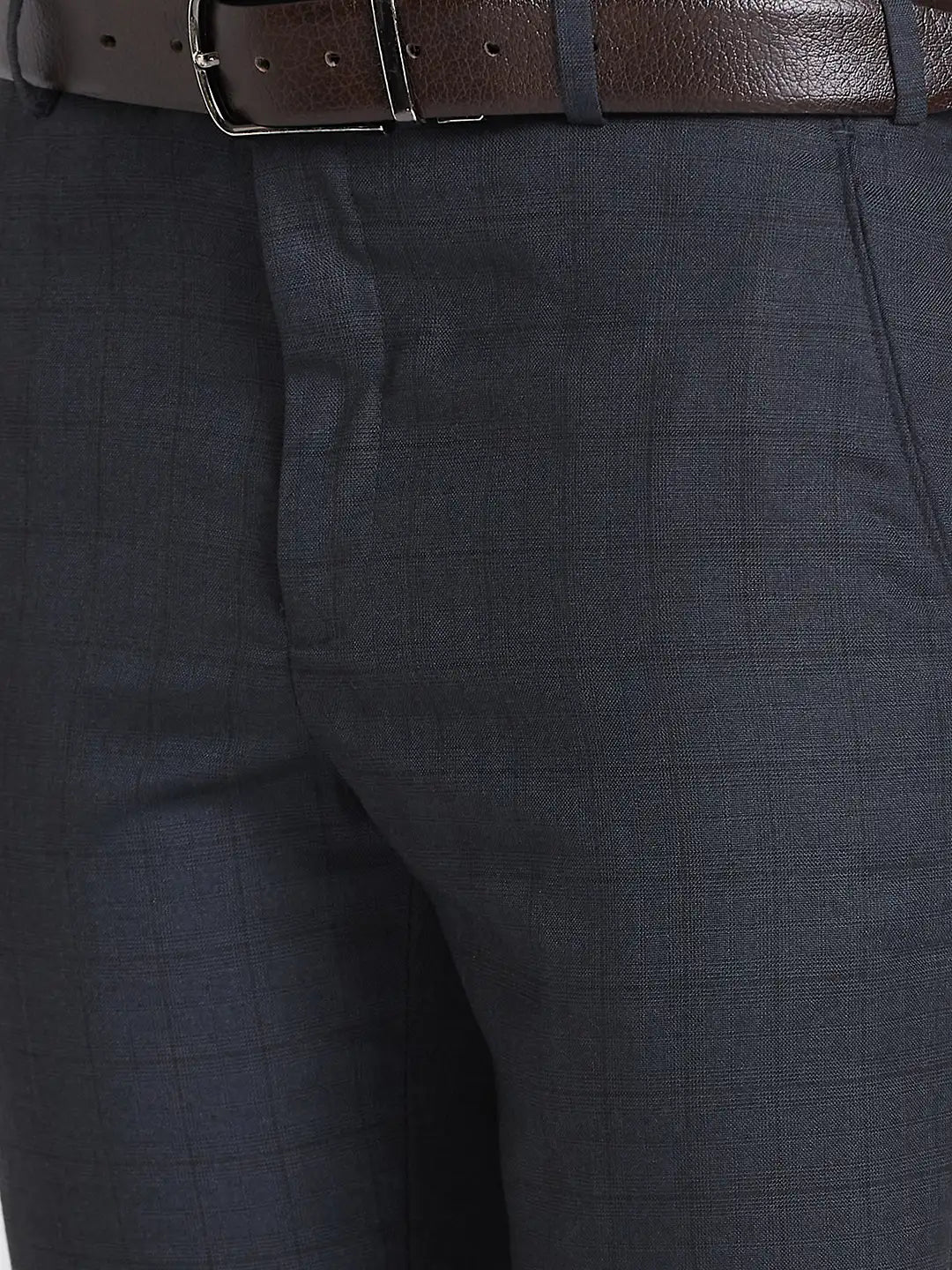 Men Blue Smart Fit Structure Polyester Blend   Trouser