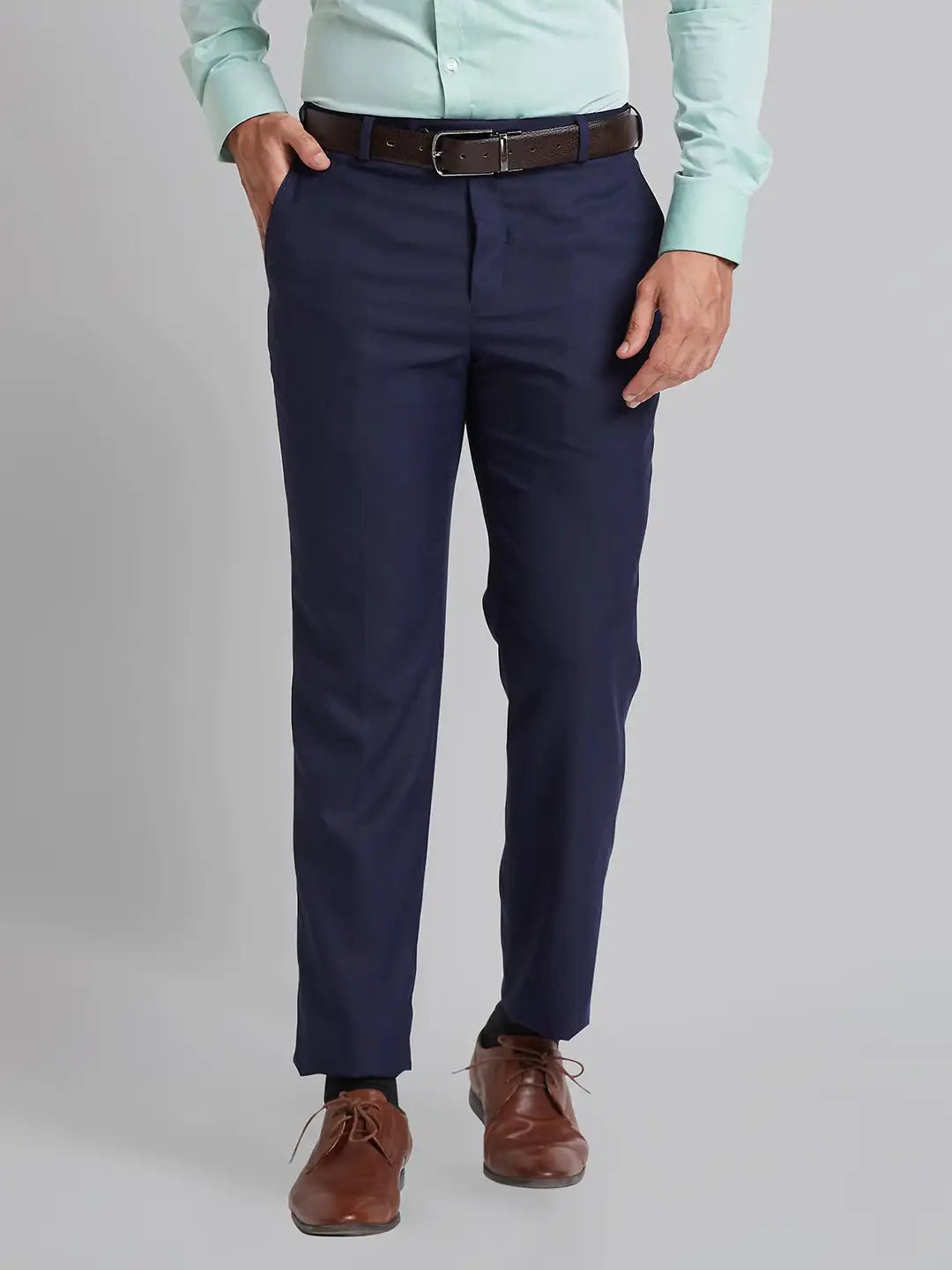 Men Grey Smart Fit Checks Polyester Blend   Trouser